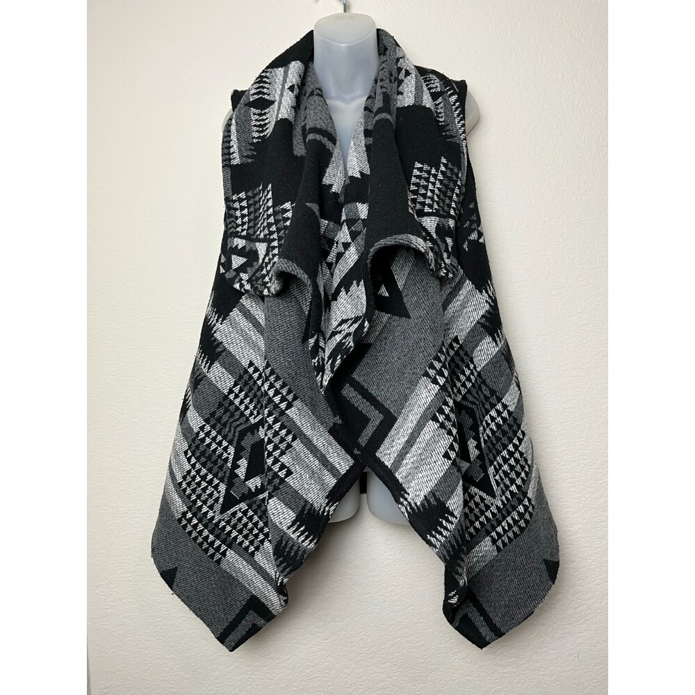 VTG Boho Wool Waterfall Cardigan Sweater Heavy Shrug Blk/Grey by ME JANE -Size S